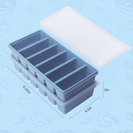 Blue silicone freezer tray with lid for portioned food storage